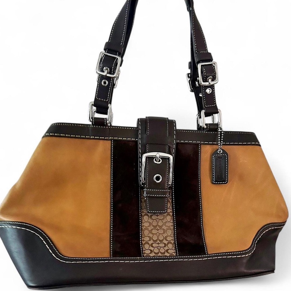 Coach Hamptons Carryall F11345 Brown & Tan Leather Satchel Tote